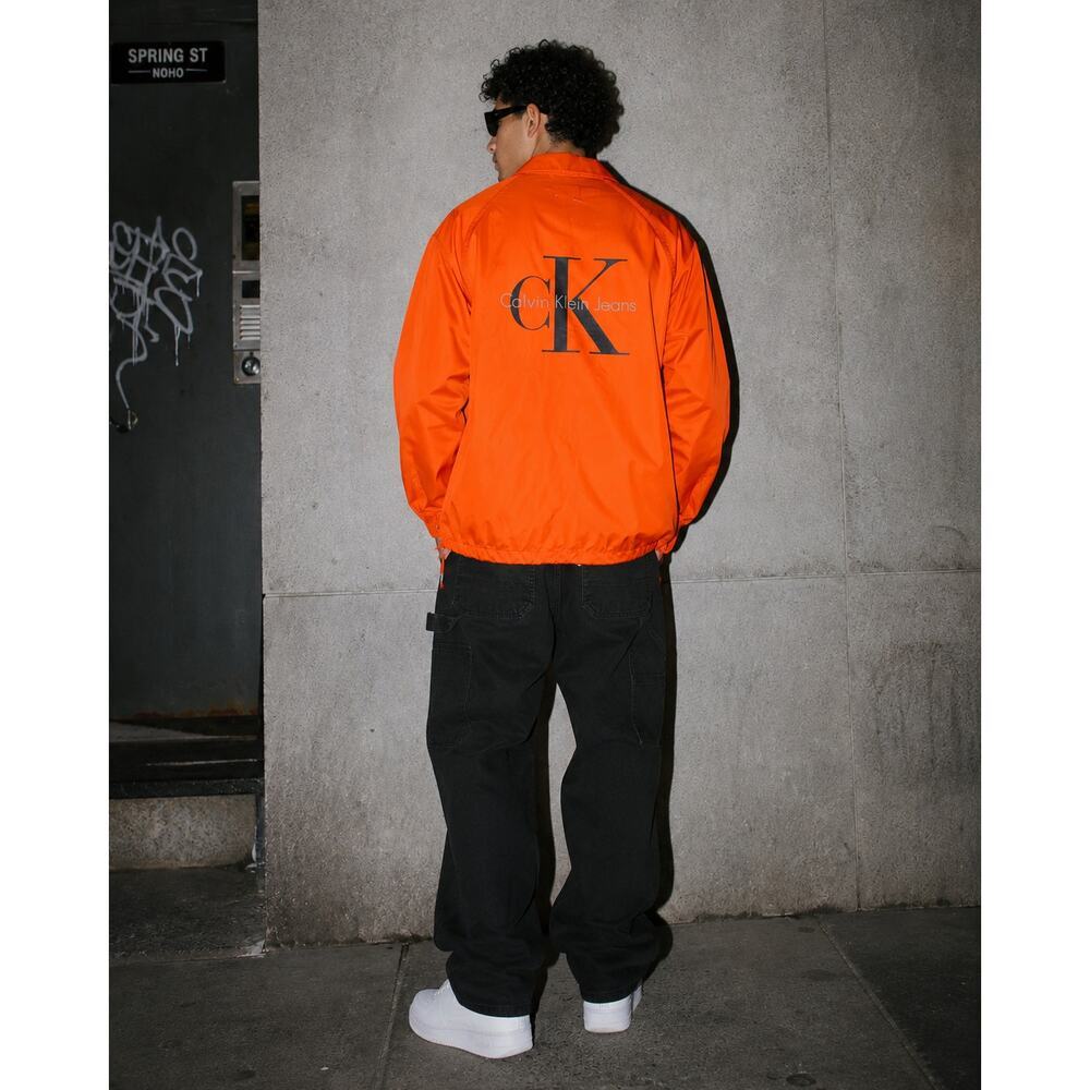 Vintage Calvin Klein Jeans CK Orange Coach Jacket Windbreaker Logo Large 90s